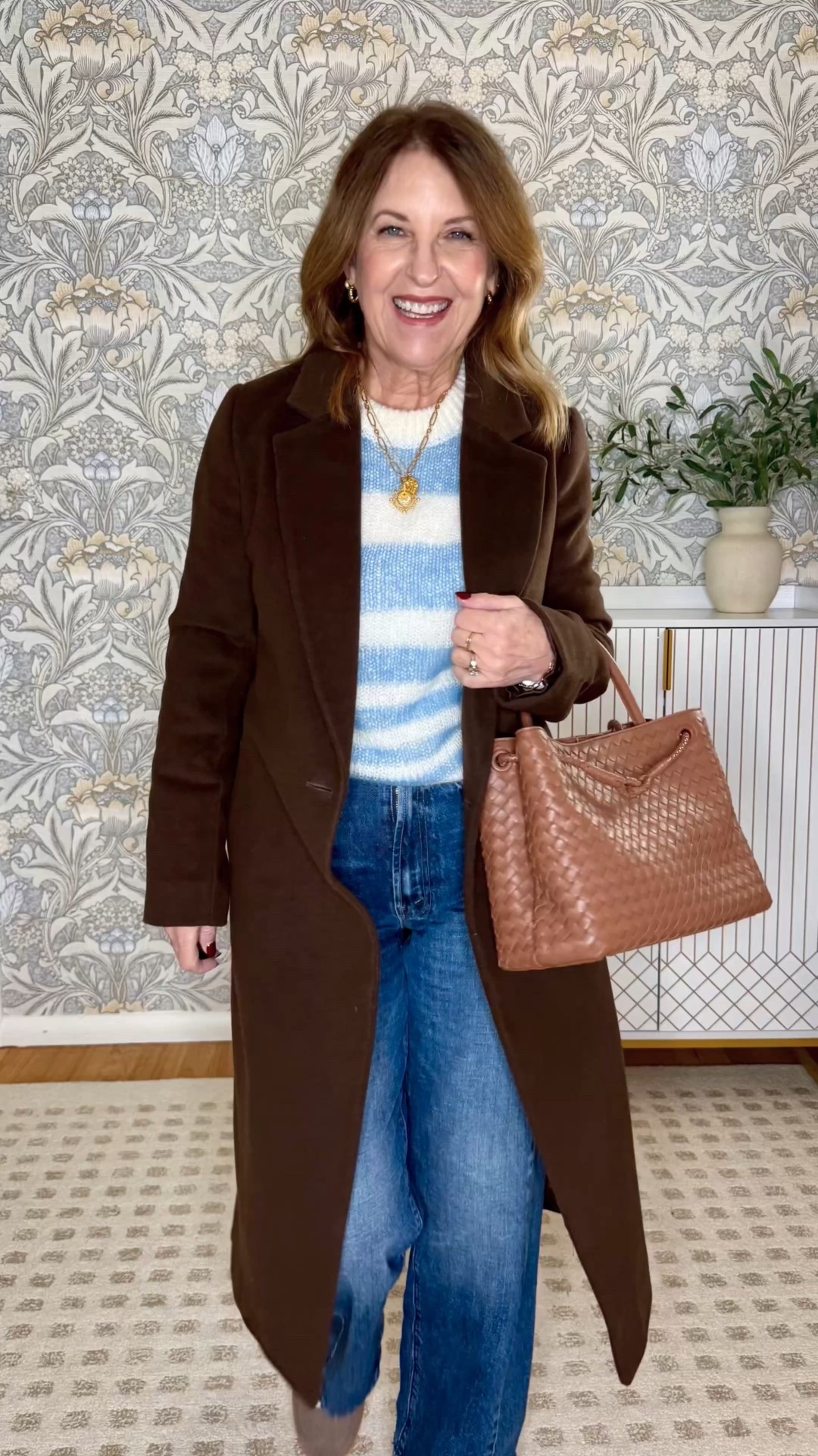 A casual ootd wearing the softest sweater, jeans, and brown accessories. 

Coat, sneakers, satchel, sweater, jeans.  All fit tts except sneakers; size down 1/2 size. 

#LTKOver40 #LTKootd #LTKSeasonal
