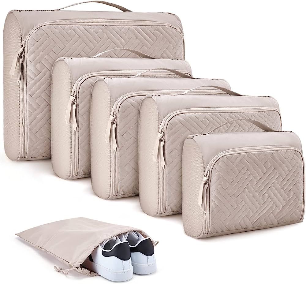 Packing Cubes for Travel, BAGSMART 6 Set Packing Cubes for Suitcases Organizer, Quilted Look Trav... | Amazon (US)