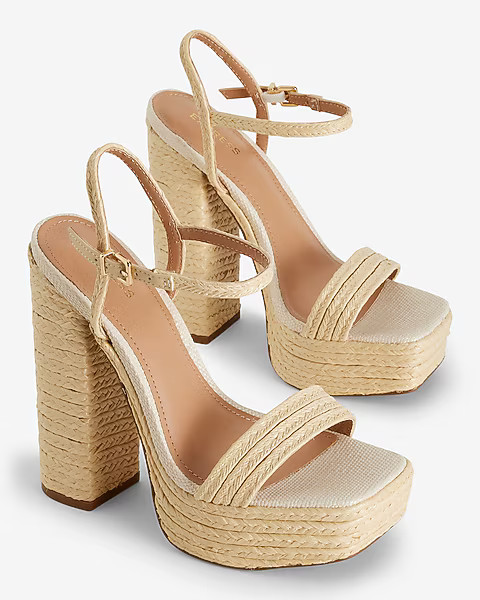 Woven Straw Platform Heeled Sandals | Express
