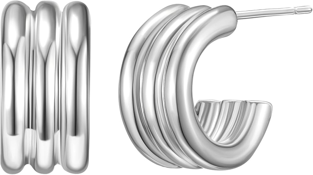 SWEETV Chunky Gold Earrings for Women 14K Plated Gold Statement Earrings Small Gold/Silver Hoop E... | Amazon (US)