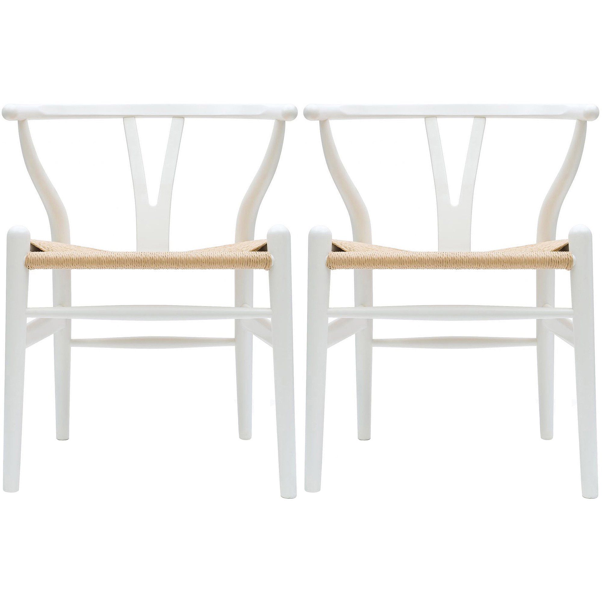 2xhome Set of 2 White Wishbone Wood Armchair With Arms Open Y Back Open Mid Century Modern Contem... | Walmart (US)