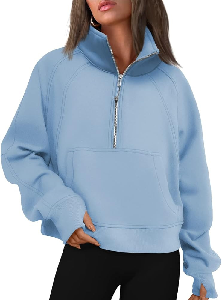 Trendy Queen Womens Half Zip Cropped Pullover Sweatshirts Fleece Quarter Zipper Hoodies Winter Cl... | Amazon (US)
