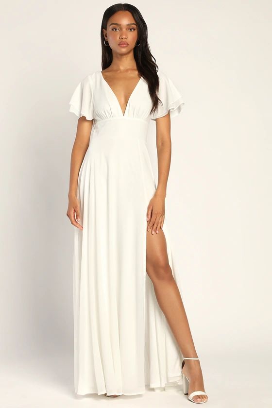 Promise Of Love White Flutter Sleeve Maxi Dress | Lulus (US)