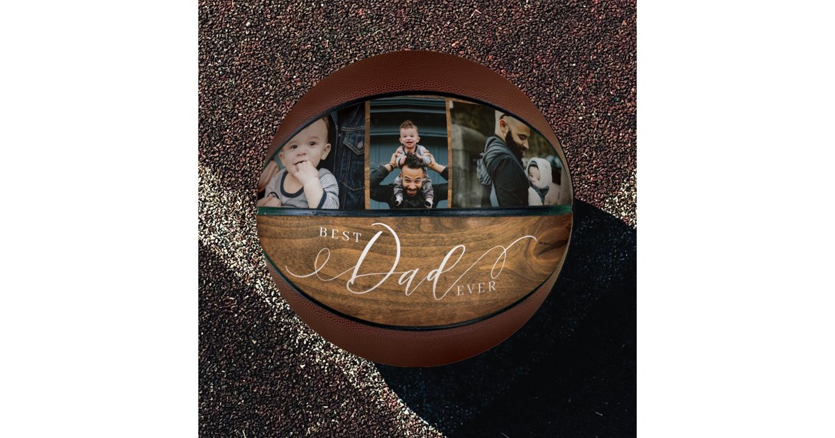 Best Dad Ever Woodgrain Fathers Day Photo Collage Basketball | Zazzle | Zazzle
