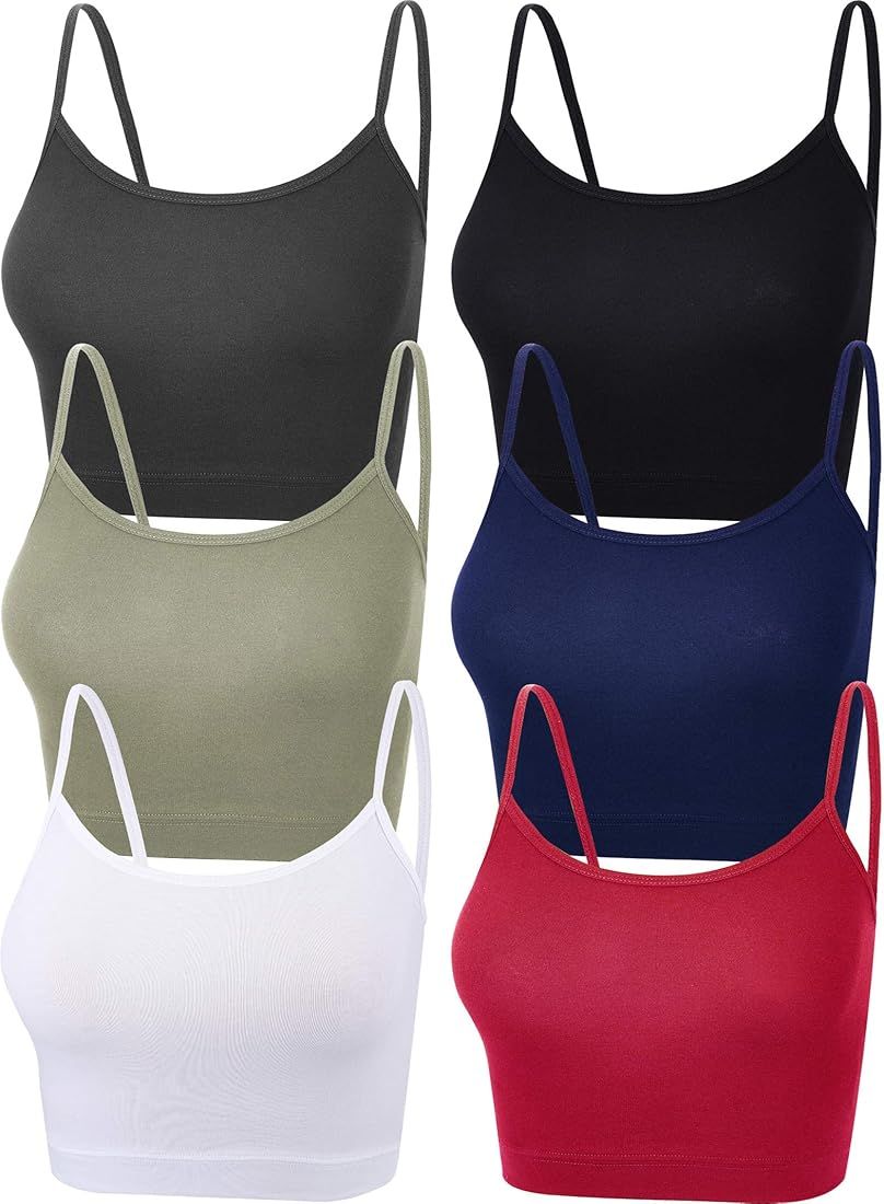 6 Pieces Women Crop Cami Top Sleeveless Spaghetti Strap Tank Top for Sports Yoga | Amazon (US)