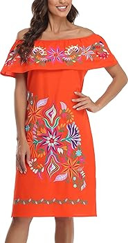 YZXDORWJ Women Mexican Embroidered Dress Ruffle Collar Sleeveless | Amazon (US)