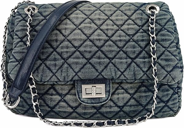 M-ioi-M Large Vintage Washed Denim Quilted Shoulder Hobo Bag for Women | Amazon (US)