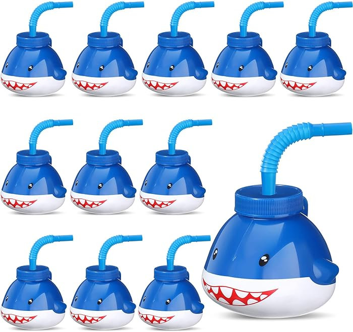 Zubebe 12 Pcs Shark Party Cups 10 oz Shark Party Decorations Plastic Drink Sippy Cups with Straws... | Amazon (US)