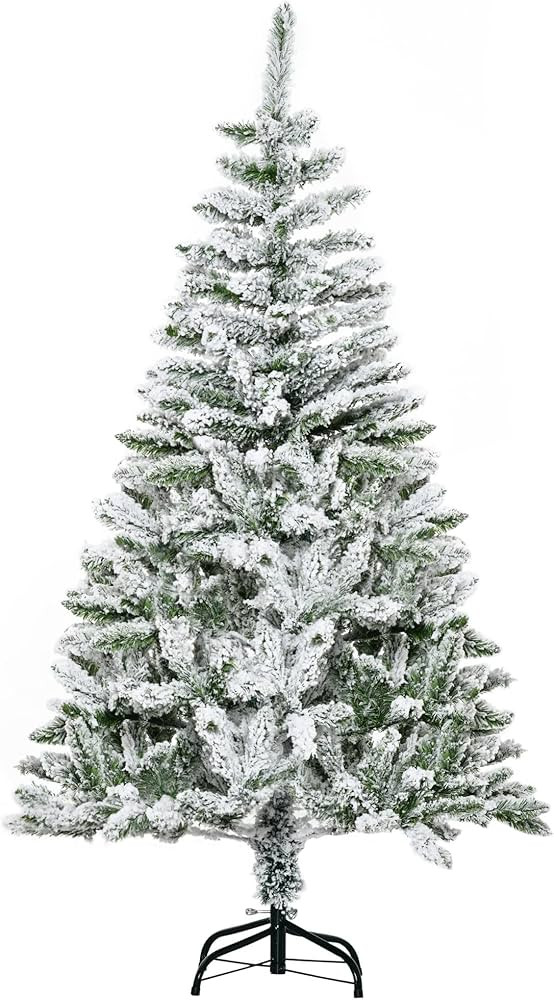 HOMCOM 5 Ft Snow Flocked Artificial Christmas Tree Xmas Pine Tree with Realistic Branches, Auto O... | Amazon (UK)