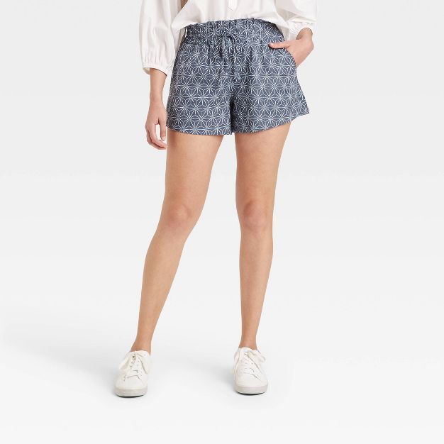 Women&#39;s High-Rise Pull-On Shorts - A New Day&#8482; Blue Geometric L | Target