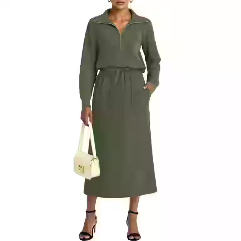 MINTREUS Women's 2 Piece Skirt Sets Fall Knit Long-Sleeved Zipper Top Lounge Travel Outfits Winte... | Walmart (US)