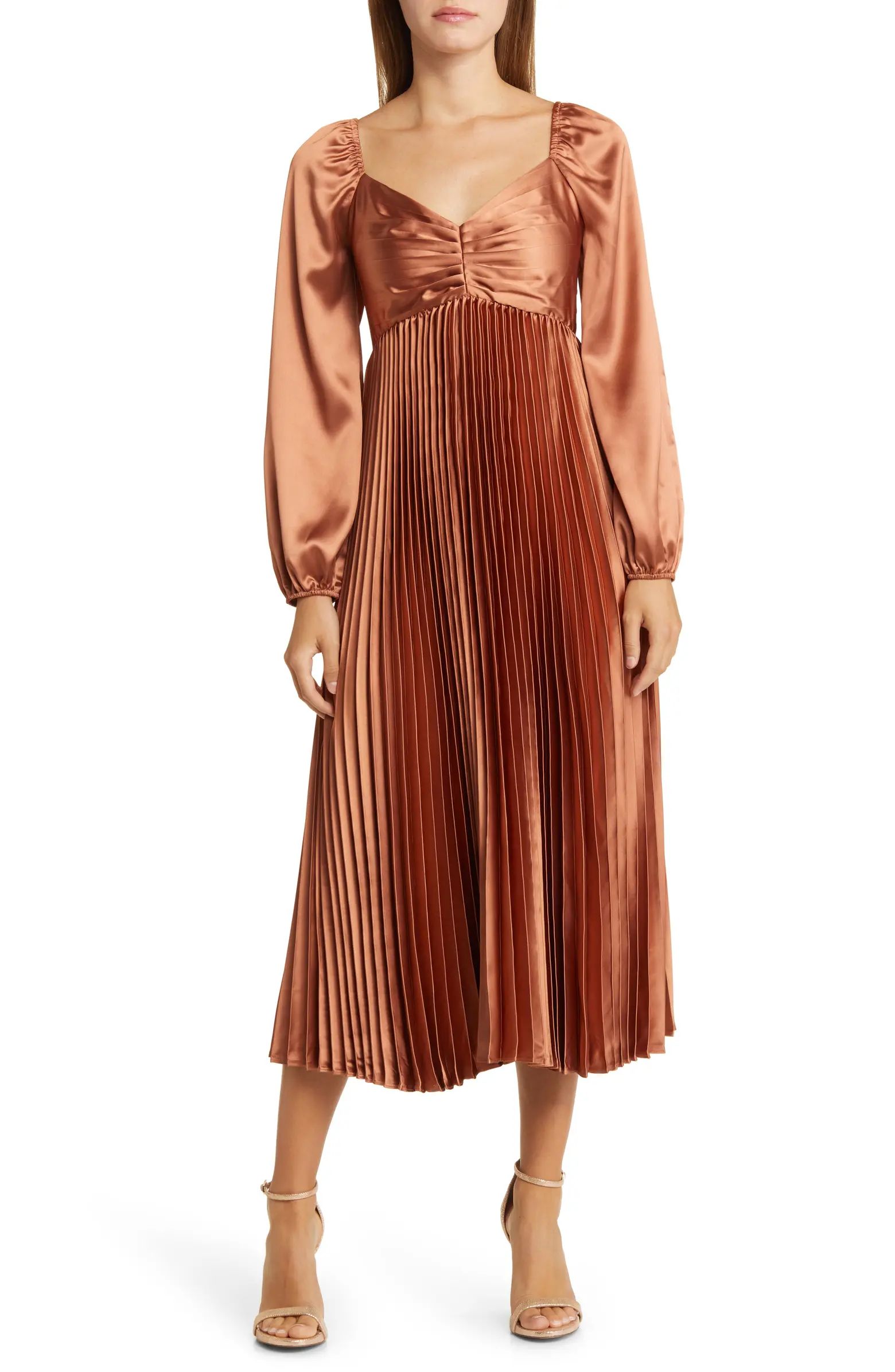 Long Sleeve Pleated Midi Dress | Nordstrom