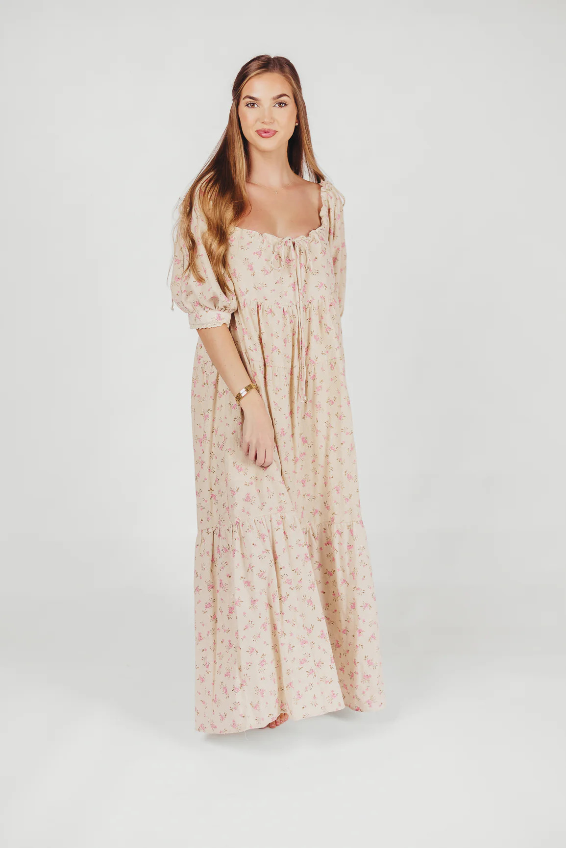 Cara 100% Cotton Maxi Dress in Pink/Brown Floral | Worth Collective