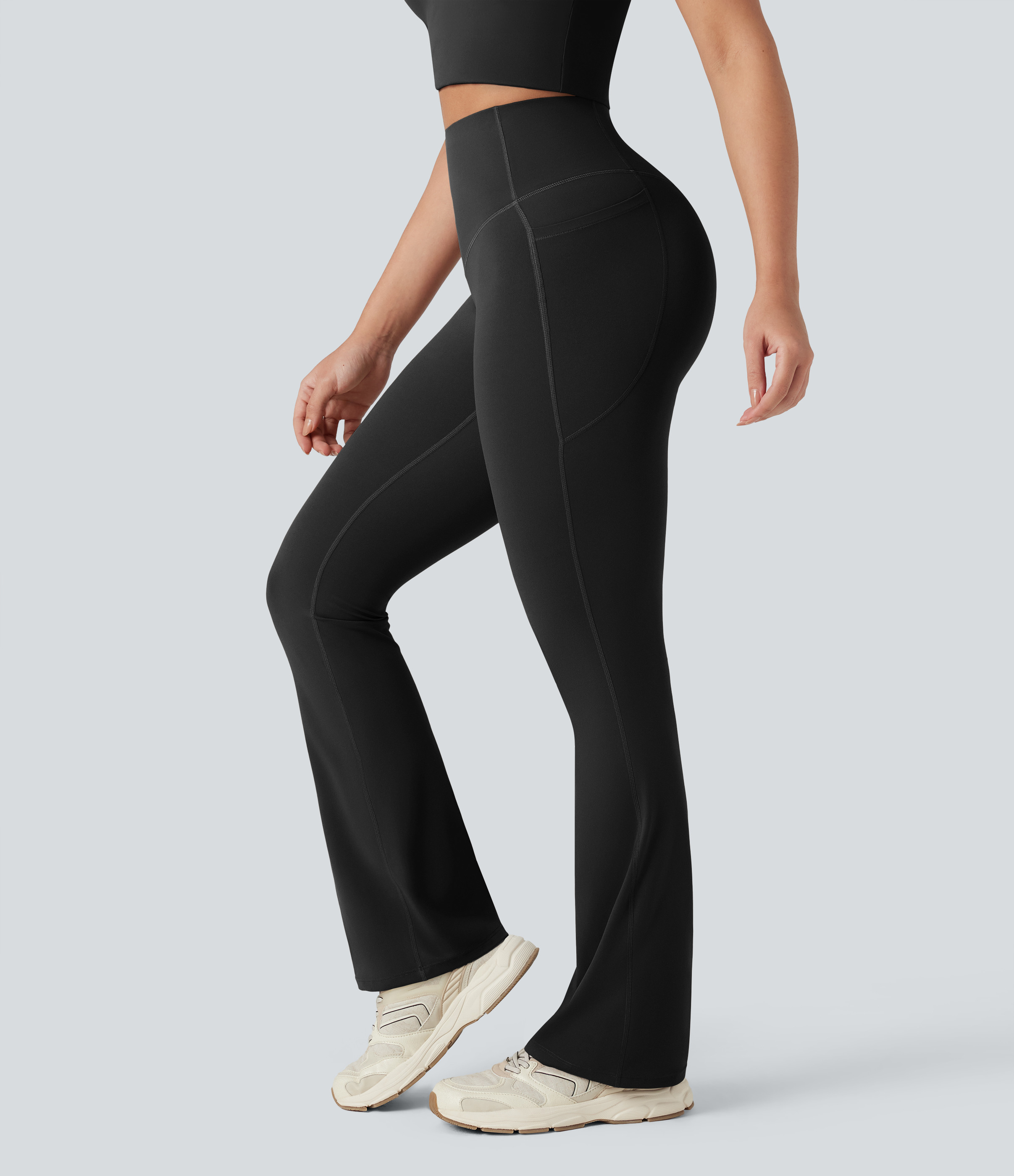Halara Halara UltraSculpt™ SoCinched High Waisted Tummy Control Butt Lifting Shaping Yoga Bootcut Leggings with Pockets - Black - L(regular) | HALARA