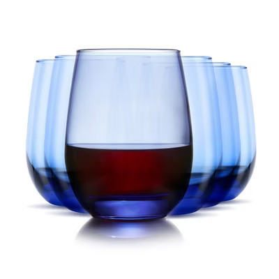 Libbey Classic Blue All Purpose Stemless Wine Glasses, 15.25 ounce, Set of 6 | Target