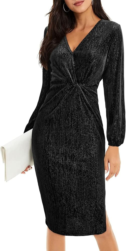 II ININ Women's Velvet Dress Long Sleeve Velvet Wrap Dress Fall Winter Bodycon Cocktail Party Wed... | Amazon (US)