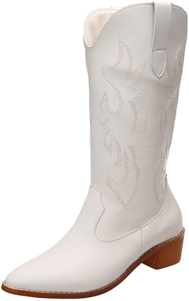 Cowboy Boots for Women Mid-Calf Embroidery Pointed Toe Vintage Slip-On Western Boots Cowgirl Bloc... | Amazon (UK)