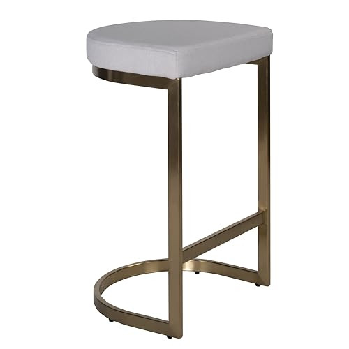 Cortesi Home Elon Halfmoon Counter Stool in Brushed Gold Stainless Steel, Soft Ivory Fabric | Amazon (US)
