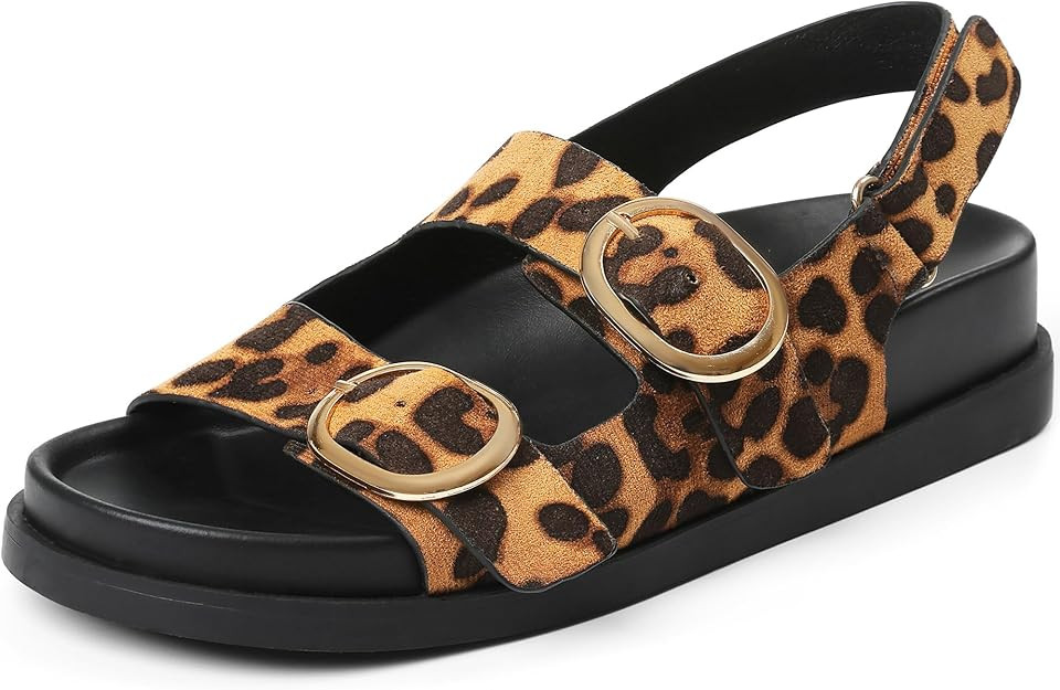 Lovee Cosee Flat Sandals for Women with Cushioned Footbed Open Toe Double Buckle Adjustable Hook-... | Amazon (US)