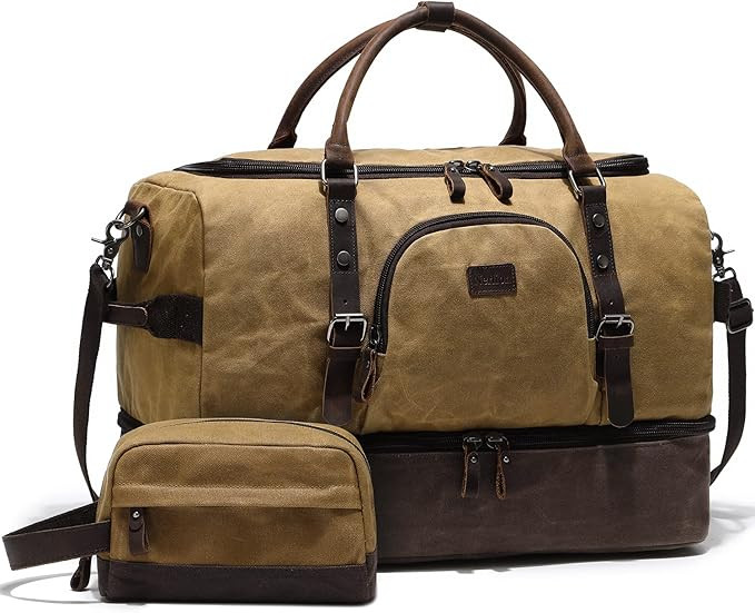 Nerlion Weekender Bag with Shoe Compartment Large Overnight Bag for Men Canvas Genuine Leather Ca... | Amazon (US)
