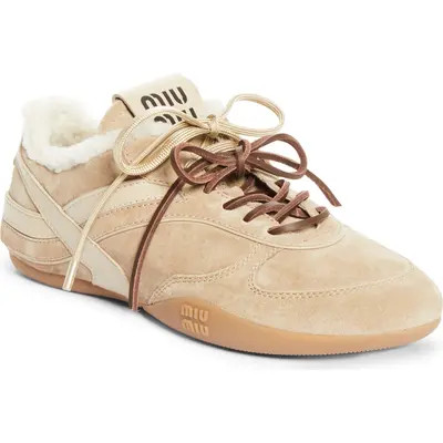 Miu Miu Gymnasium Genuine Shearling Lined Sneaker in Deserto at Nordstrom, Size 8.5Us | Nordstrom