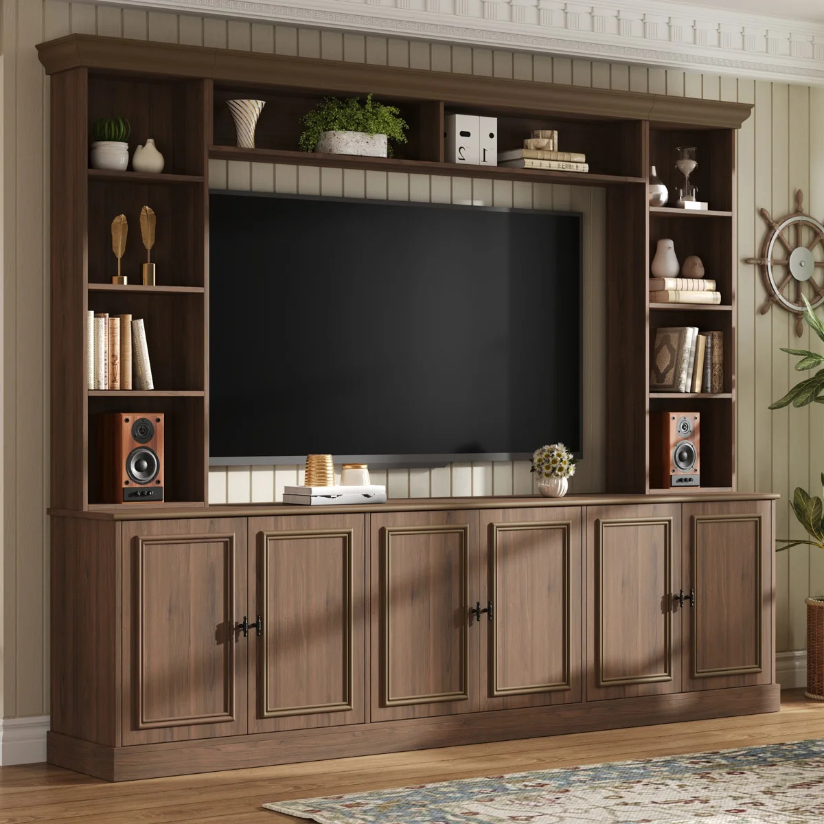 97.4" Mid-Century 4-Piece Entertainment Center with Adjustable TV Stand and Bookshelf for TVs Up ... | Wayfair North America