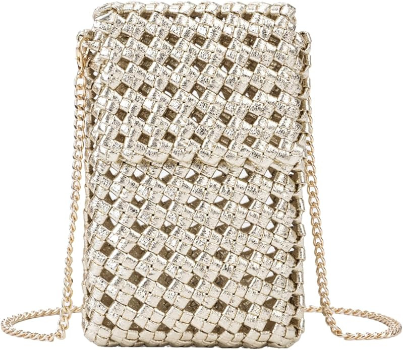Woven Small Crossbody Bag for Women, PU Leather Cell Phone Purse with Chain Strap Mini Shoulder B... | Amazon (US)