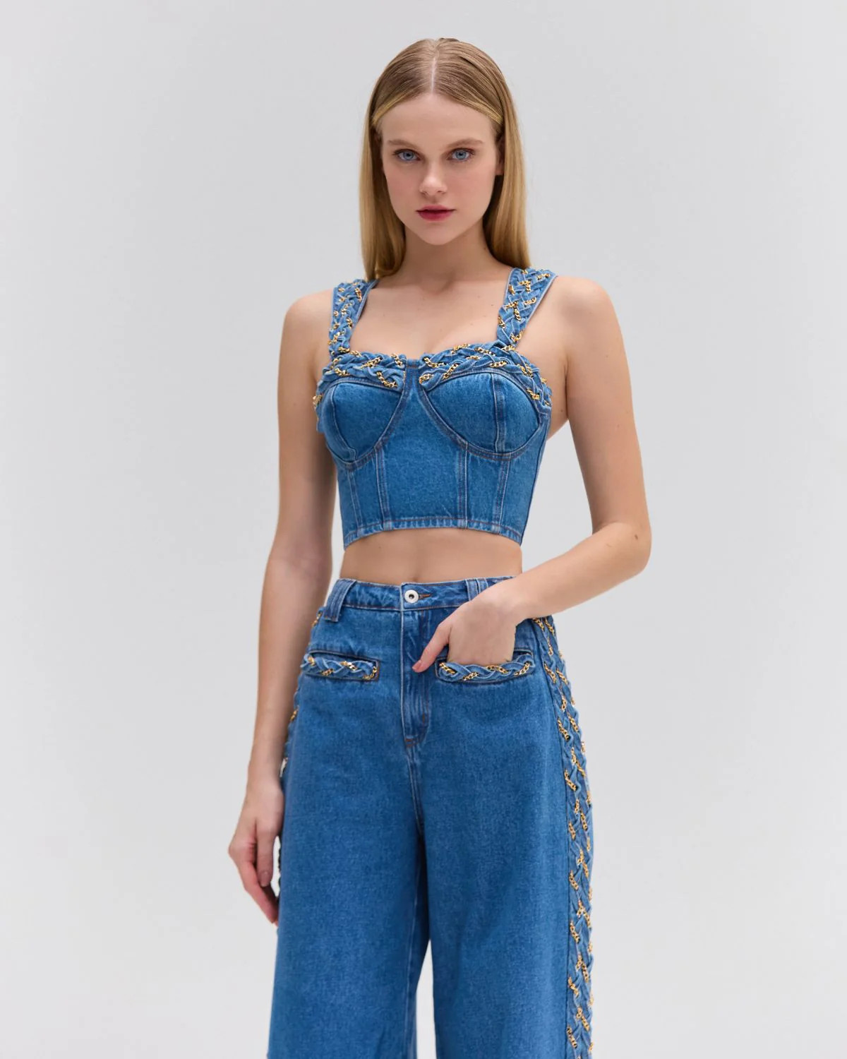 Braided Denim Cropped Top | PatBO