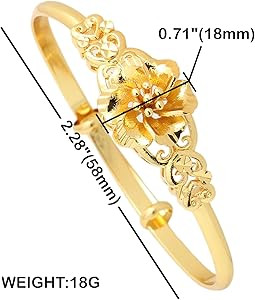 VJOSA Fashion Simple 18K Gold Plated Flower Pattern Adjustable Thin Cuff Bracelet | Amazon (US)