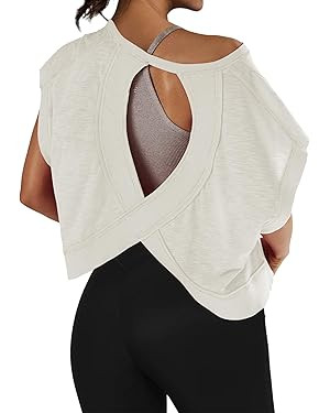 Women’s Backless Thin Workout Crop Tops Cutout Back Sports T-Shirts Exercise Blouse Tee Top Ath... | Amazon (US)