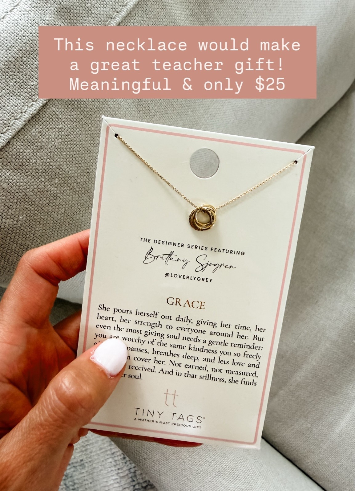If you’re still looking for an end of  year teacher gift, I’ve got you covered!

Loverly Grey, tiny tags, Target find, dainty gold necklace, end of year teacher gift