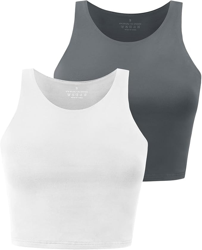 Workout Crop Tops for Women Cropped Racerback Halter Neck Shirts Sleeveless Yoga Tops Pack | Amazon (US)