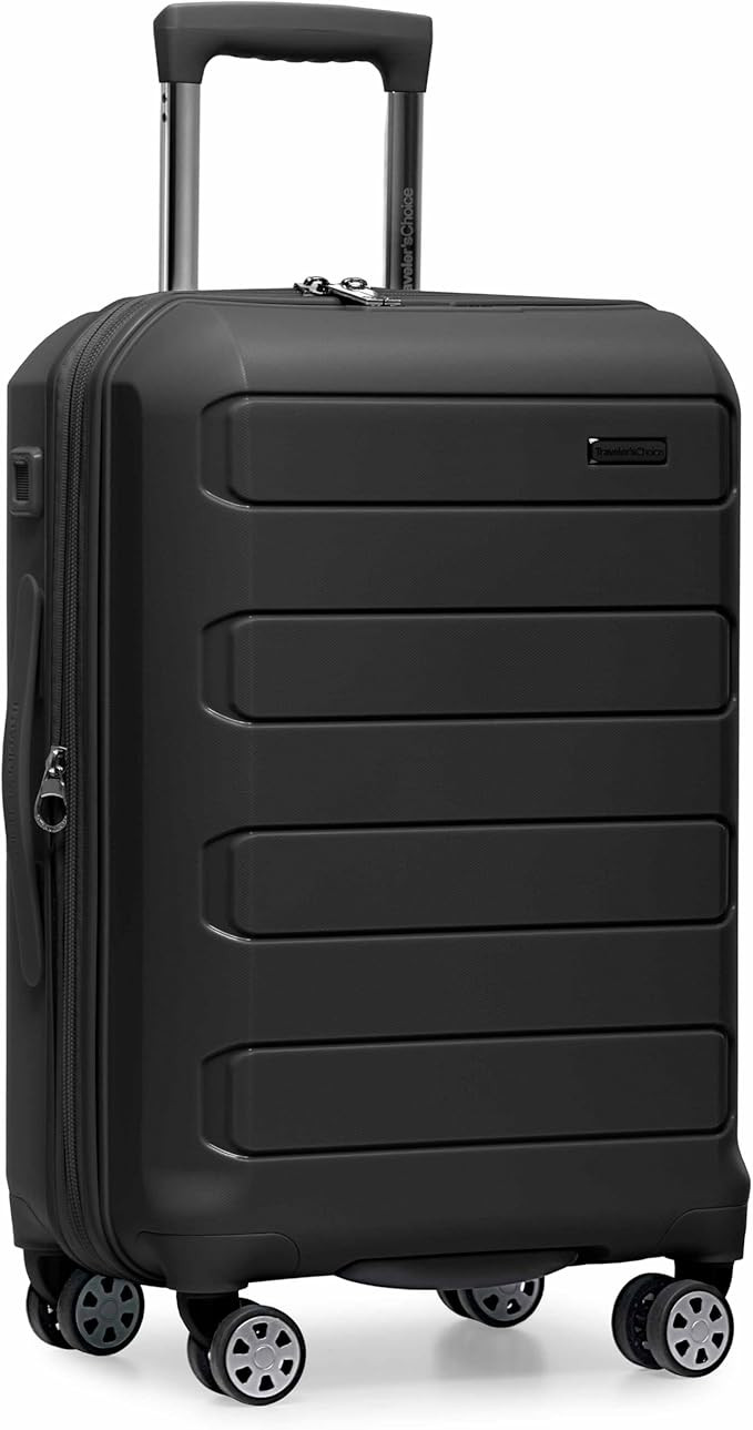 Traveler's Choice Pagosa Indestructible Hardshell Expandable Spinner Luggage, Black, 22" Carry-on | Amazon (US)