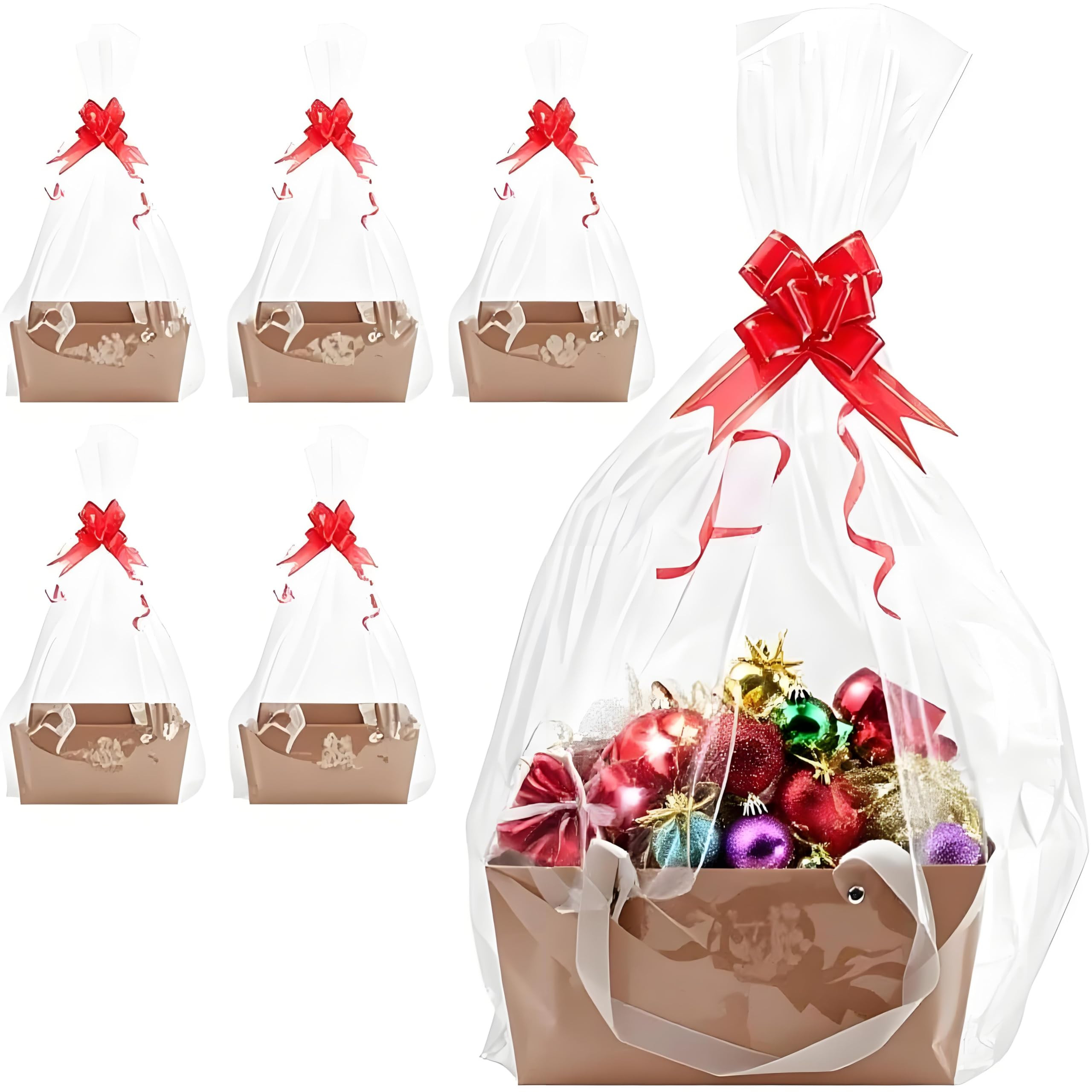 5 Pcs Brown Basket for Gifts Empty DIY Bulk Party Gift Basket Kit with Handles with 5 Bag 5 Bow M... | Amazon (US)
