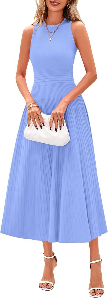 PRETTYGARDEN Spring Casual Dresses for Women 2026 Summer Business Work Midi Sleeveless A Line Ple... | Amazon (US)
