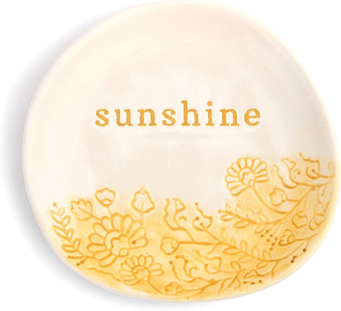DEMDACO Sunshine Glossy Yellow 4 x 4 Stoneware Ring Dish Treasure Keeper Jewelry Holder | Amazon (US)