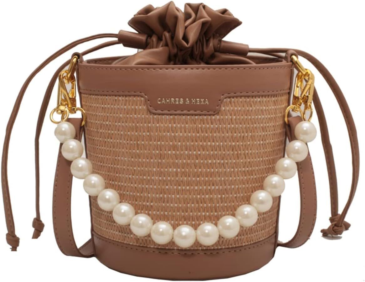 ESD Straw Clutch Purses for Women Straw Pearl Shoulder Bag For Women Summer Evening Woven Handbag | Amazon (US)