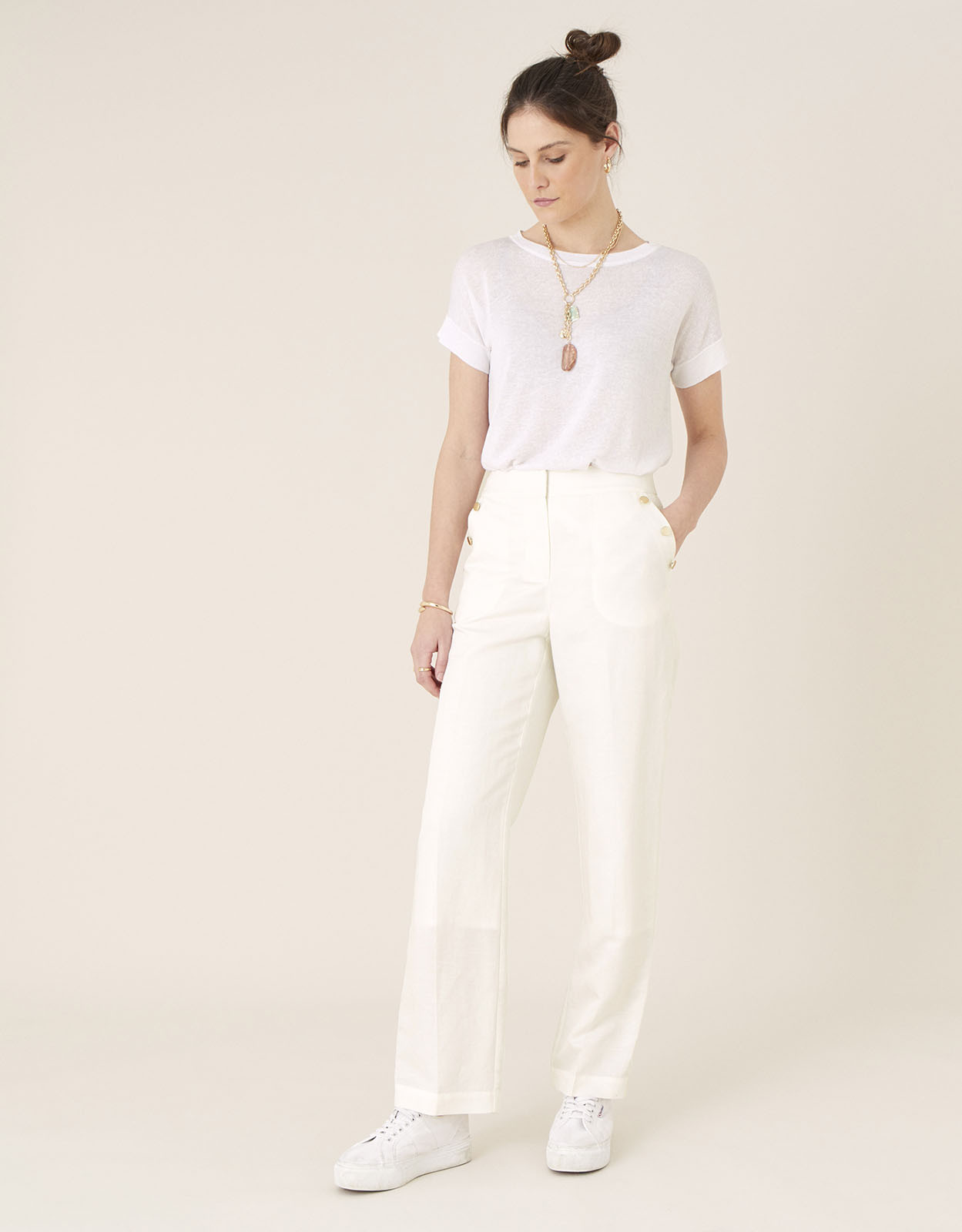 Smart Shorter Length Trousers in Linen Blend White | Monsoon (UK)