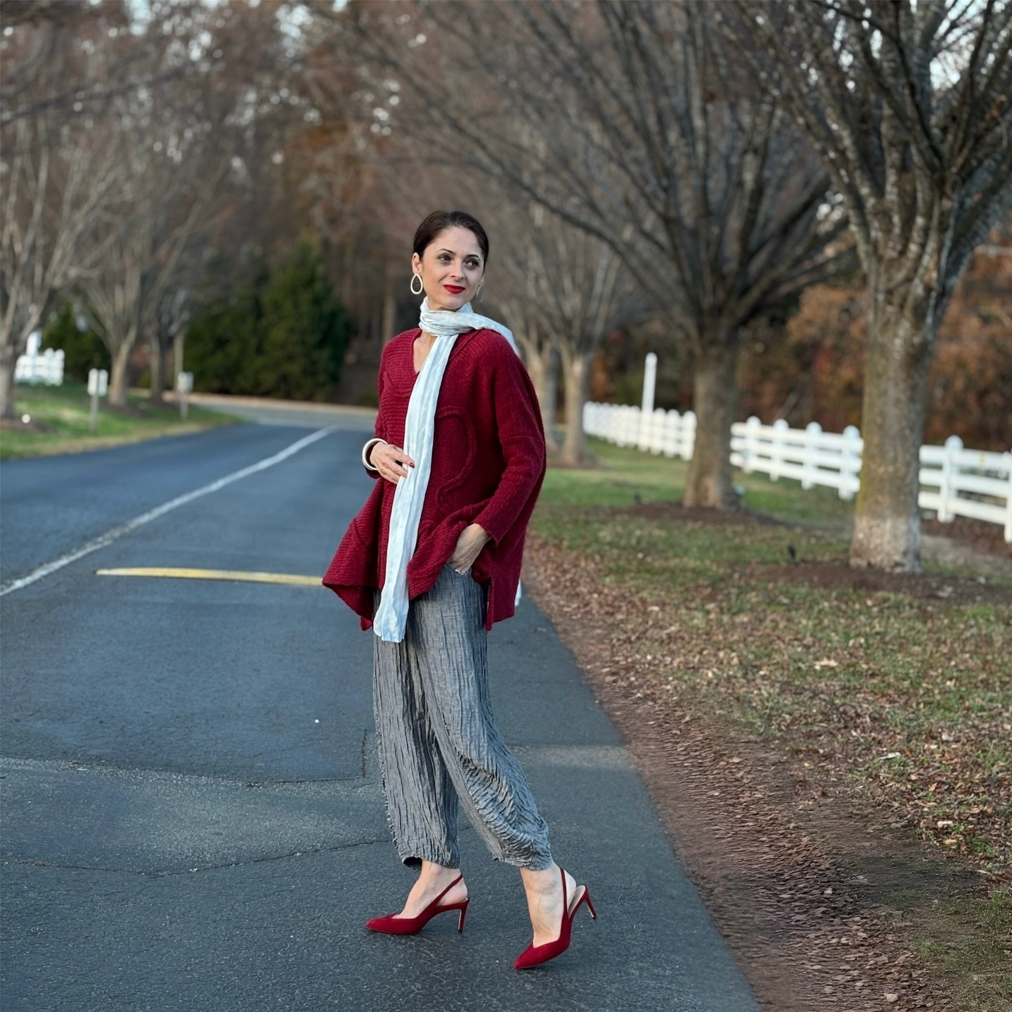 Sparkly Season Styling with @grizas_official #AD

Let us dress in warm & luxurious  #madetoorder pieces that make us feel good 🌱 many effortless designs to celebrate life’s every moment are now available online. 

I’ve styled a beautiful 3 piece ensemble for the holidays:
 ✨the movement on the sweater is effortless chic & the shade of red just stunning 
✨ the silk pants are unique, versatile and comfortable 
✨ complimenting the look with a scarf to add sophistication & warmth 

Shop my entire look via 🔗 in bio or directly at Grizas.com

Give the gift that lasts a long time ✨🎁

Shoes @inez ♥️ The Mia deep red
caterina15 for 15% off 
Jewelry @ponojsg ~ MSY20

#grizas #sustainablefashion #timelessdesigns