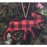 Black & Red Buffalo Plaid Moose Applique Ornament. Embroidered Felt Check Northwoods Moose | Etsy (US)