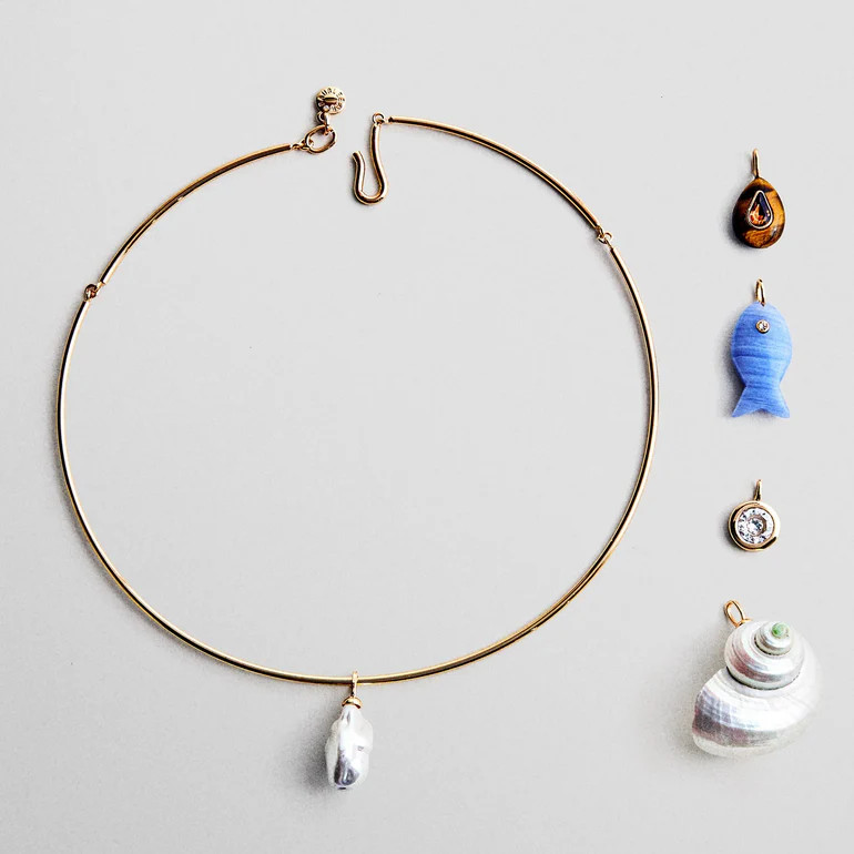 Kacey Removable Charm Collar Necklace - Gold/Pearl | BaubleBar