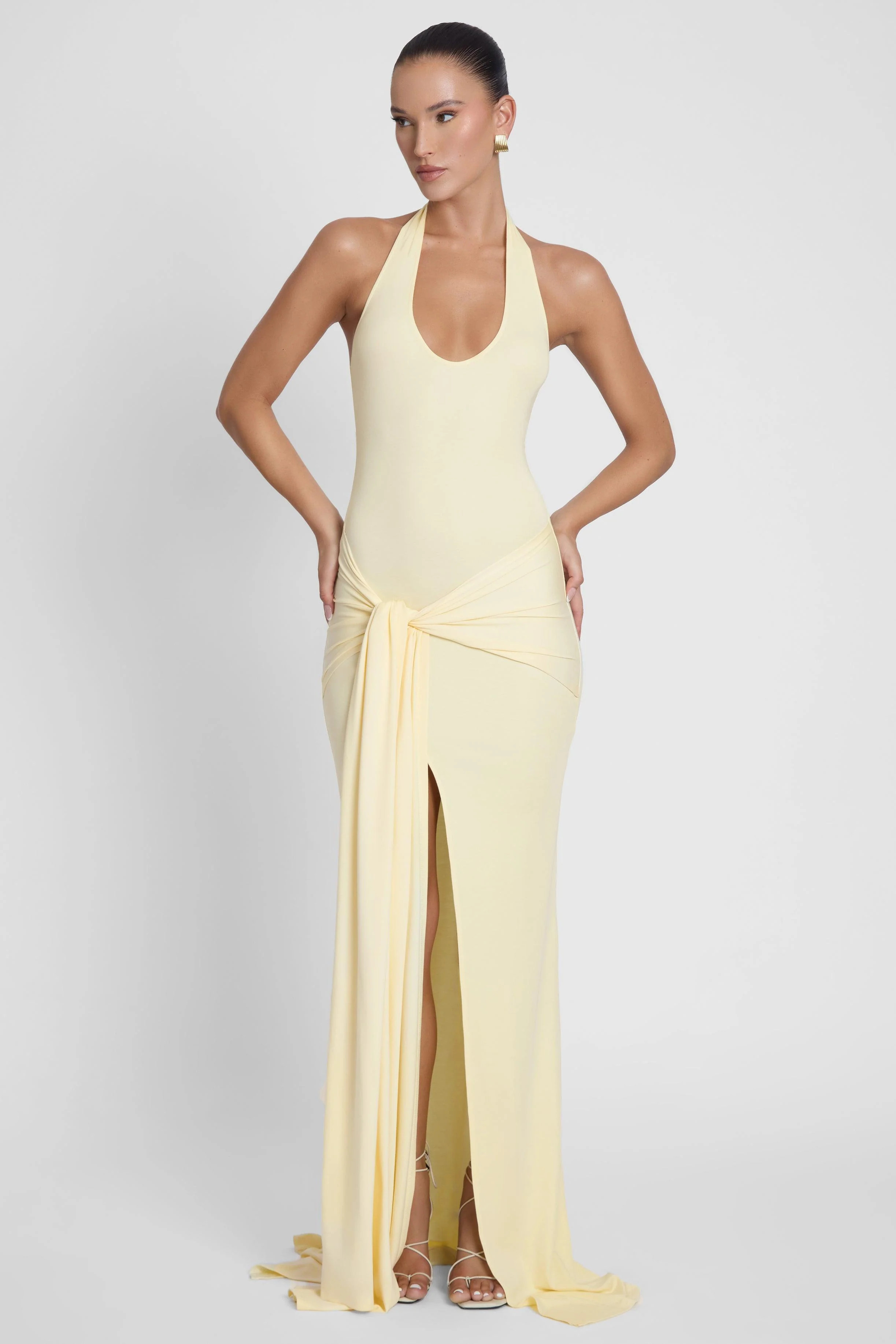 Heaven Halter Jersey Knot Maxi Dress - Yellow | LEAU (US)