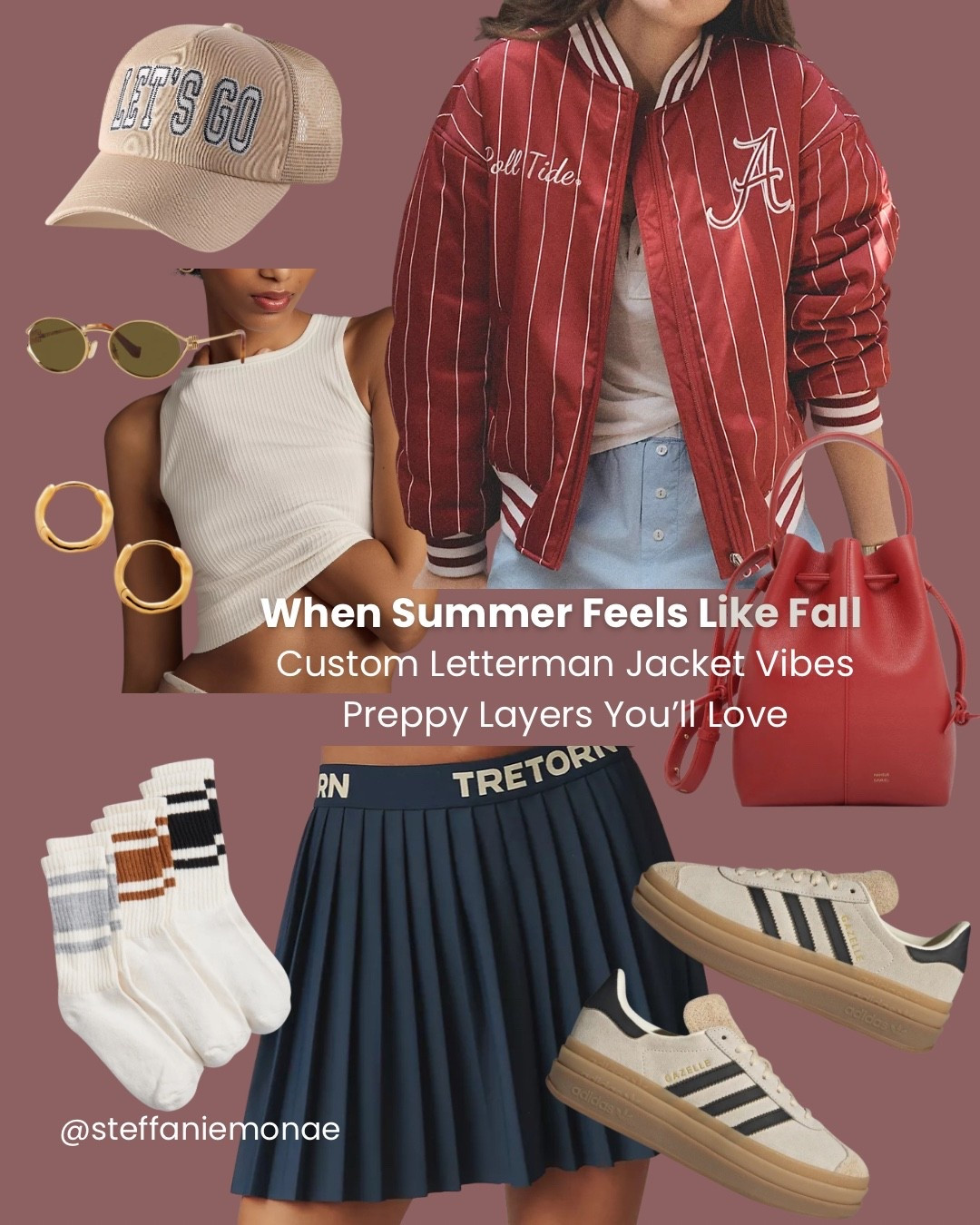 Preppy layers for those days when summer feels like fall. Featuring a custom letterman jacket (you can personalize it!), tennis skirt, and classic sporty accessories. Whether you’re heading to brunch, class, or just keeping it casual, this outfit gives ‘varsity cool girl’ energy. Everything’s linked right here, tap to shop your fave pieces!

#PreppyStyle #FallOutfitInspo #CustomLettermanJacket #LTKFallFashion #TennisSkirtLook #BackToSchoolStyle #LayeredFallLook #SportyChicStyle #TransitionalOutfit #SteffanieMonaeStyle #LTKOutfitInspo

#LTKShoeCrush #LTKStyleTip #LTKItBag