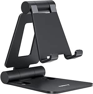 Nulaxy Dual Folding Cell Phone Stand, Fully Adjustable Foldable Desktop Phone Holder Cradle Dock ... | Amazon (US)