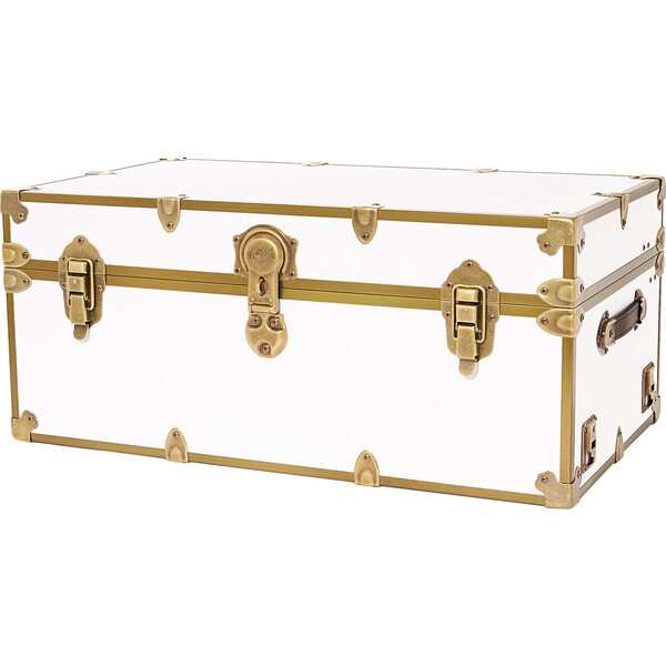 Embossed Vinyl Trunk Large, White With Antique Brass Trim | Maisonette
