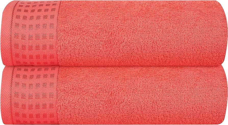 GLAMBURG 100% Cotton 2 Pack Oversized Bath Towel Set 28x55 Inches, Ultra Soft Highly Absorbant Compact Quickdry & Lightweight Large Bath Towels, Ideal for Gym Travel Camp Pool - Coral Orange | Amazon (US)