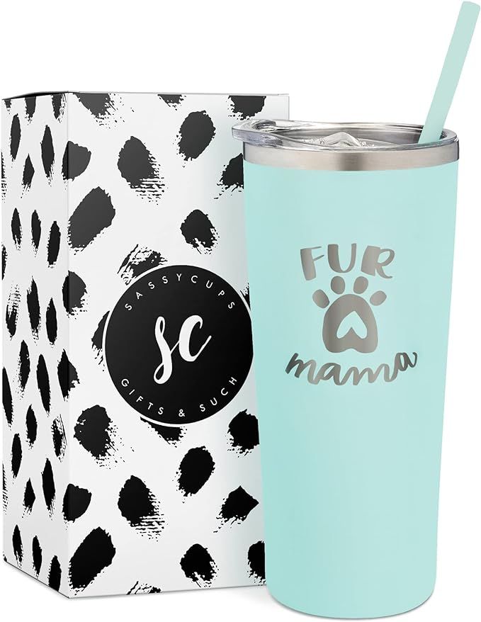 SassyCups Fur Mama Travel Mug | 22 Ounce Engraved Mint Stainless Steel Insulated Tumbler with Lid... | Amazon (US)