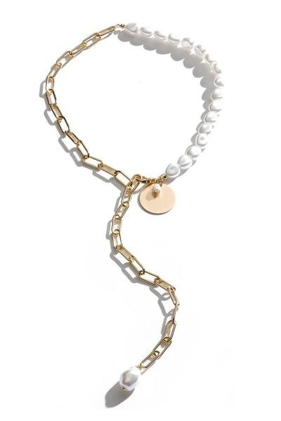 Oversized Pearl and Chain Link Lariat Necklace | Mulberry and Grand