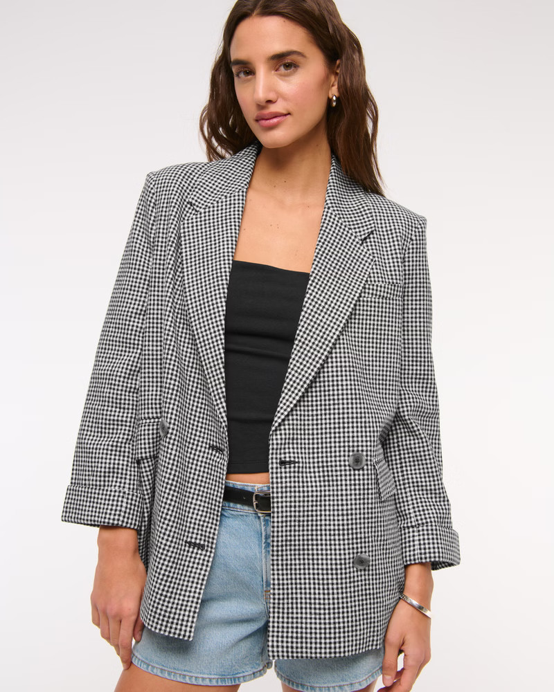 Double-Breasted Linen-Blend Slouchy Blazer | Abercrombie & Fitch (US)