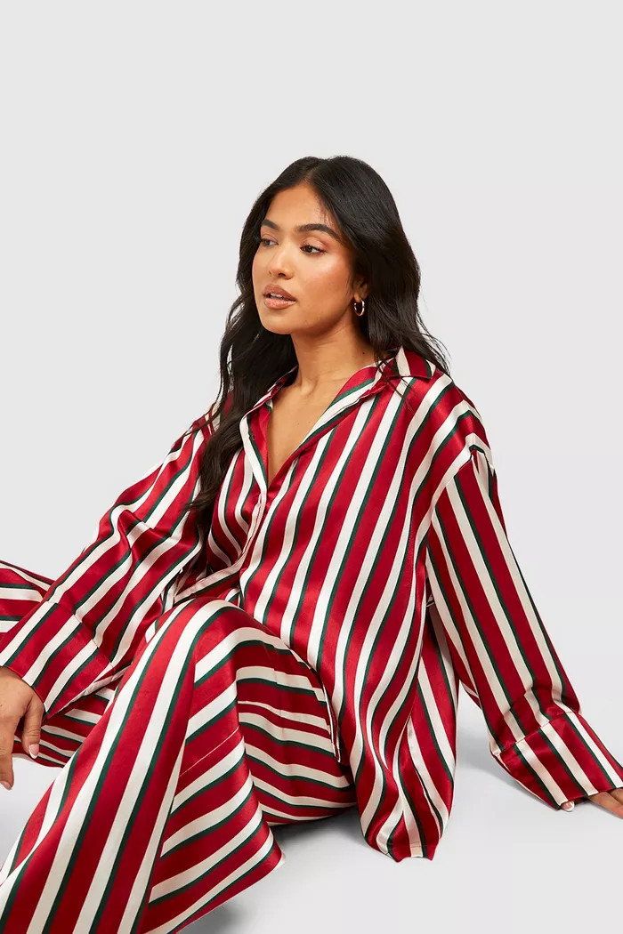 Petite Satin Stripe Pyjama Set | boohoo (US & Canada)
